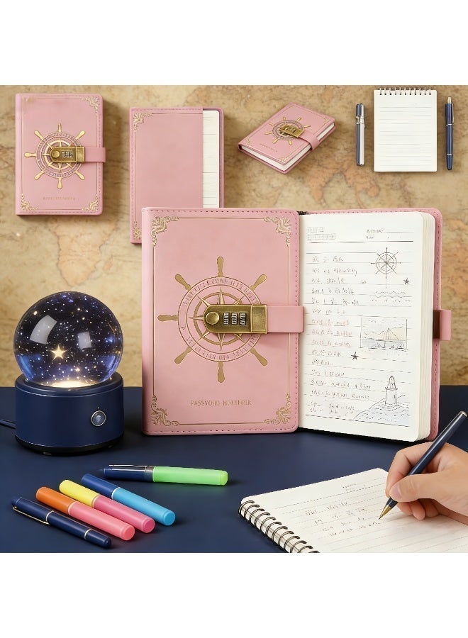 A5 vintage leather diary with a 3-digit combination lock, retro style, suitable for office and school, gift, Luxury Diary for Ramadan Gifting & Daily Writing stationery (Pink) - Image 2